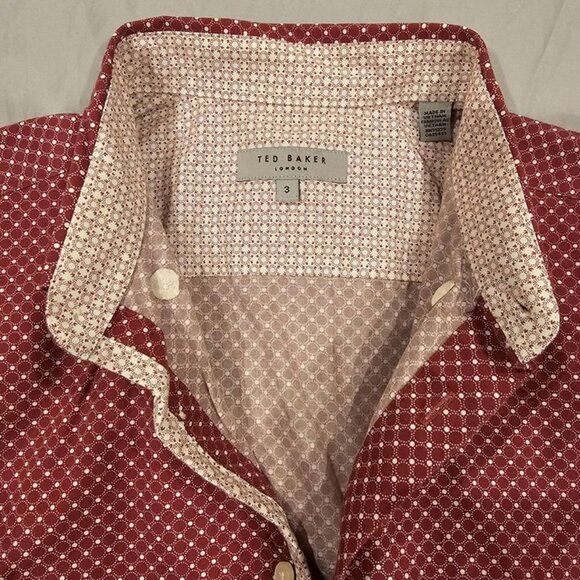 Ted Baker London Mens Slim Fit Red Diamond Print Button-Down Shirt Size 3 Cotton - Picture 4 of 7